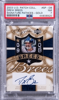 2003 UD Patch Collection Signature Patches Gold #SP-DB Drew Brees PSA7